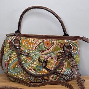 Rosetti Paisley Fabric Satchel Brown Croc Trim Crossbody Bag Matching Wallet